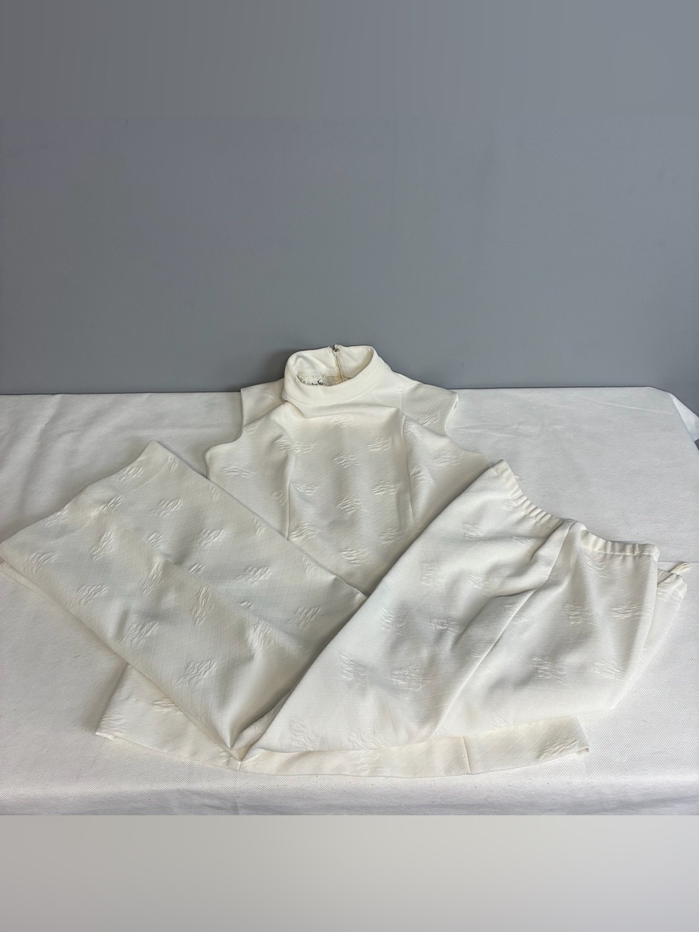 Vtg 60s 70s Bleeker Street Women Pant Set Sz 16 M/L White Textured Wide Leg Mod